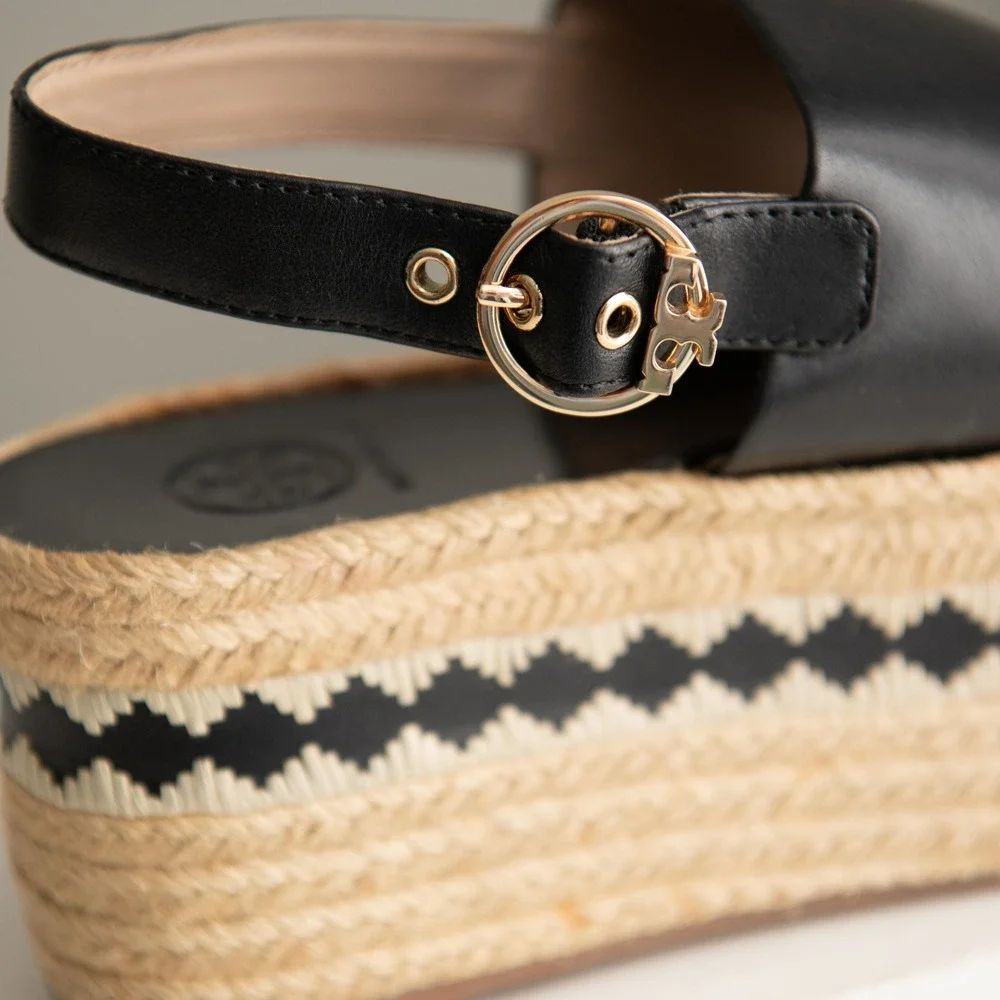 Tory Burch Platform Espadrille Wedge Sandals Sz 9 Slingback Geometric Boho Chic